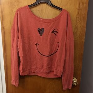 Forever 21 Winky Face Long Sleeve Shirt, Size S, Red